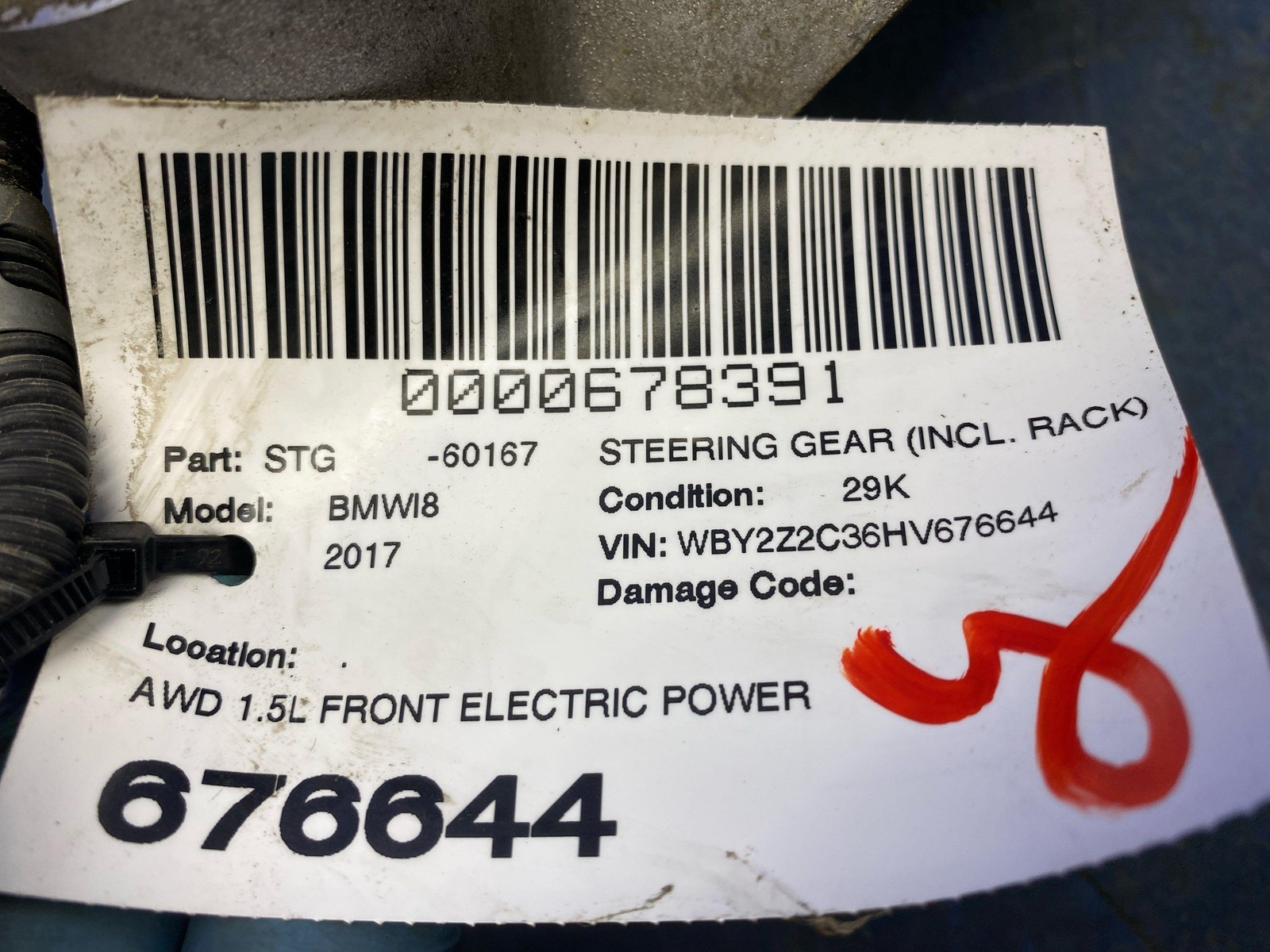 2014-2019 BMW I8 AWD 1.5L FRONT ELECTRIC POWER STEERING GEAR RACK & PINION ASSY