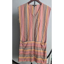 DREW Striped V Neck Cap Sleeve Dress Pink Ora...