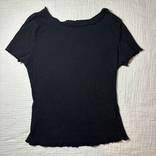 Black Ribbed Short Sleeve Top