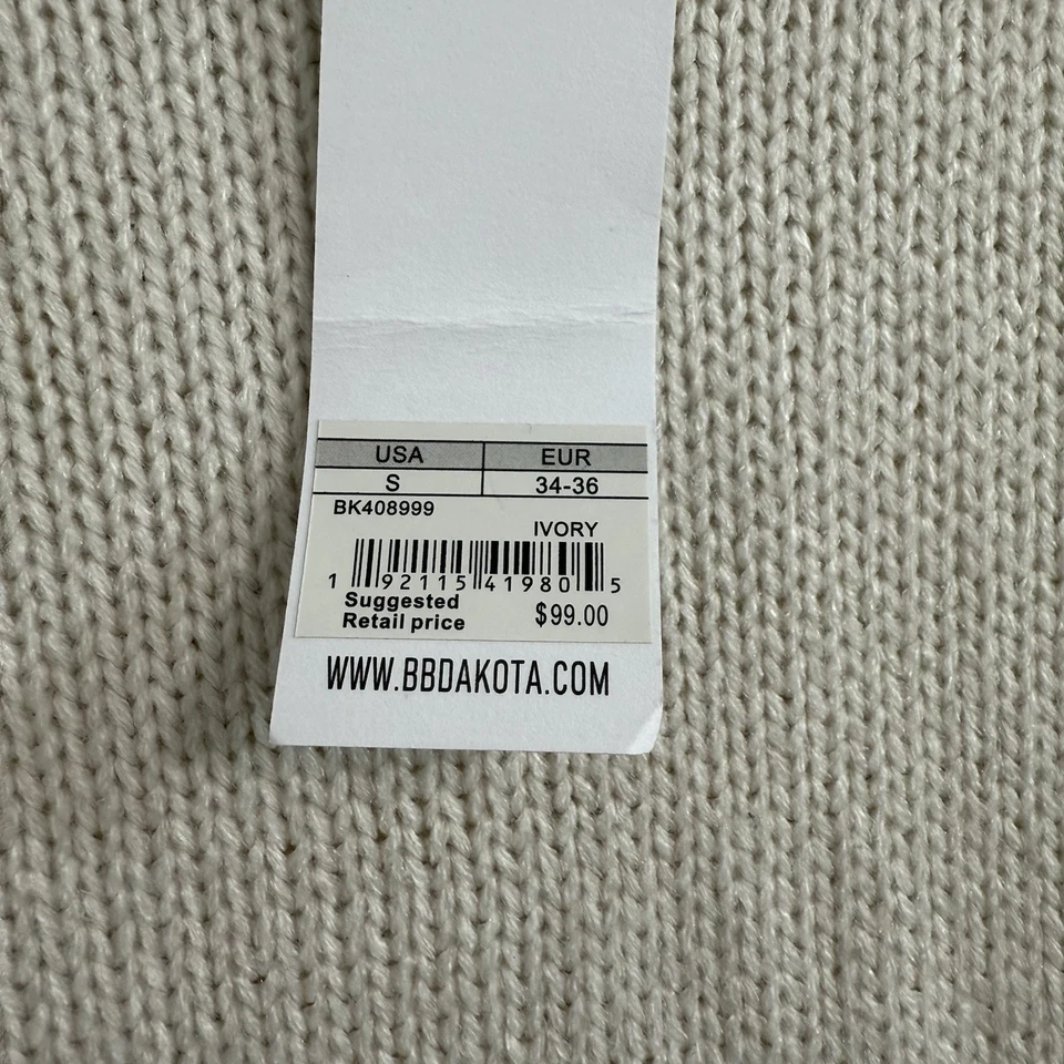 NUEVO CON ETIQUETAS BB Dakota Suéter Mini Vestido Para Mujer Pequeño Marfil Tejido con Cable Venta al por menor $99 Foto 4 de 4