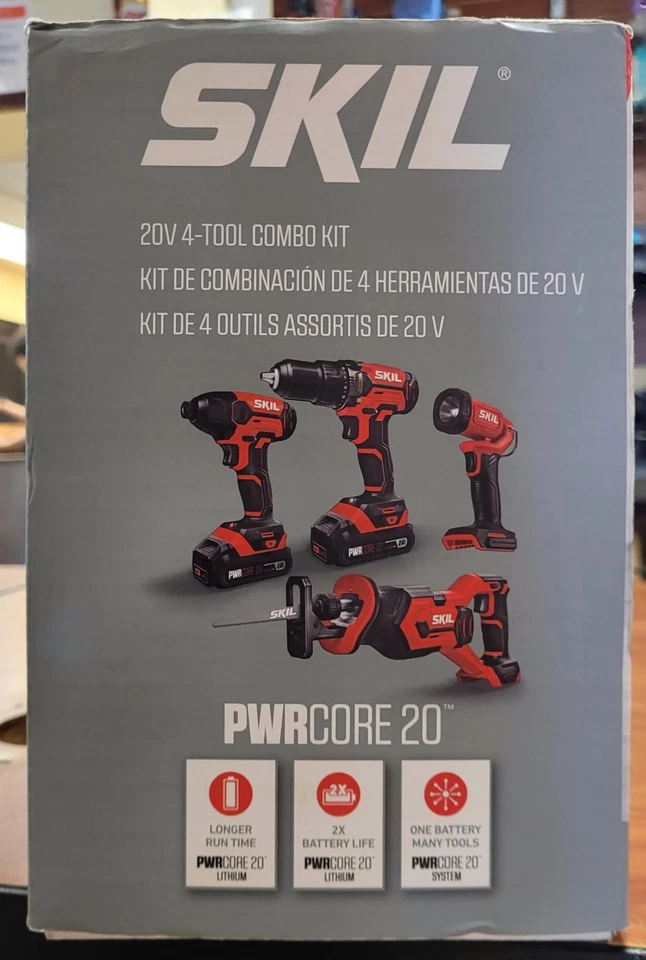 SKIL CB739601 20V PWRCORE 4-Tool Combo Kit Drill, Impact, Recip. Saw, Spot light - Image 2 of 4