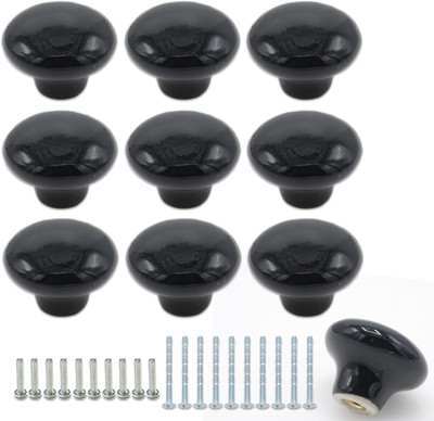 10Pack Ceramic Cabinet Knobs, 1.26Inch/32Mm Black round Drawer Dresser Knob Pull