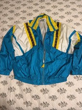 Vtg 80s/90s Pro Spirit Nylon Womens L Blue Yellow Windbreaker Aztec Colorblock