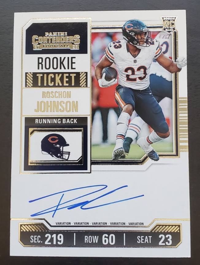 2023 Panini Contenders Roschon Johnson Rookie Ticket Auto #130 Chicago Bears
