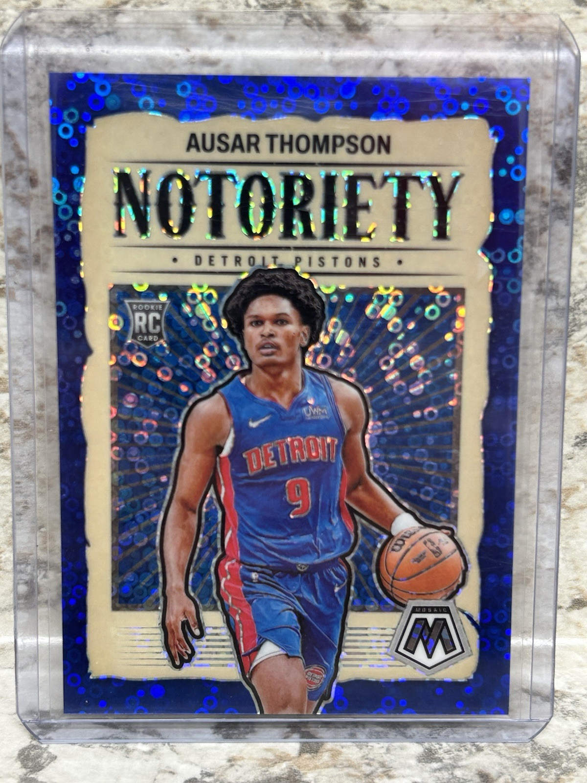 2023-24 Panini Mosaic AUSAR THOMPSON Notoriety Blue Disco /85 Rookie RC #1