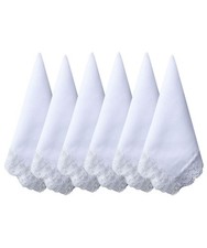 Lace Cotton White Handkerchiefs Perfect Wedding Bulk One Size, 001-6 Pcs