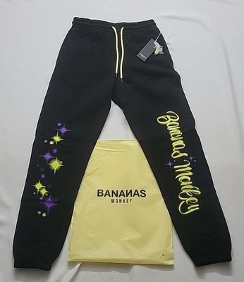 NWT Bananas Monkey Size M Black Graphic Print Sweatpants. 