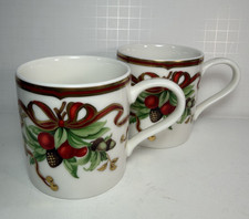 Tiffany  Co Tiffany Holiday Ribbon Garland Coffee Tea Mugs Set Of 2 Gold Gild