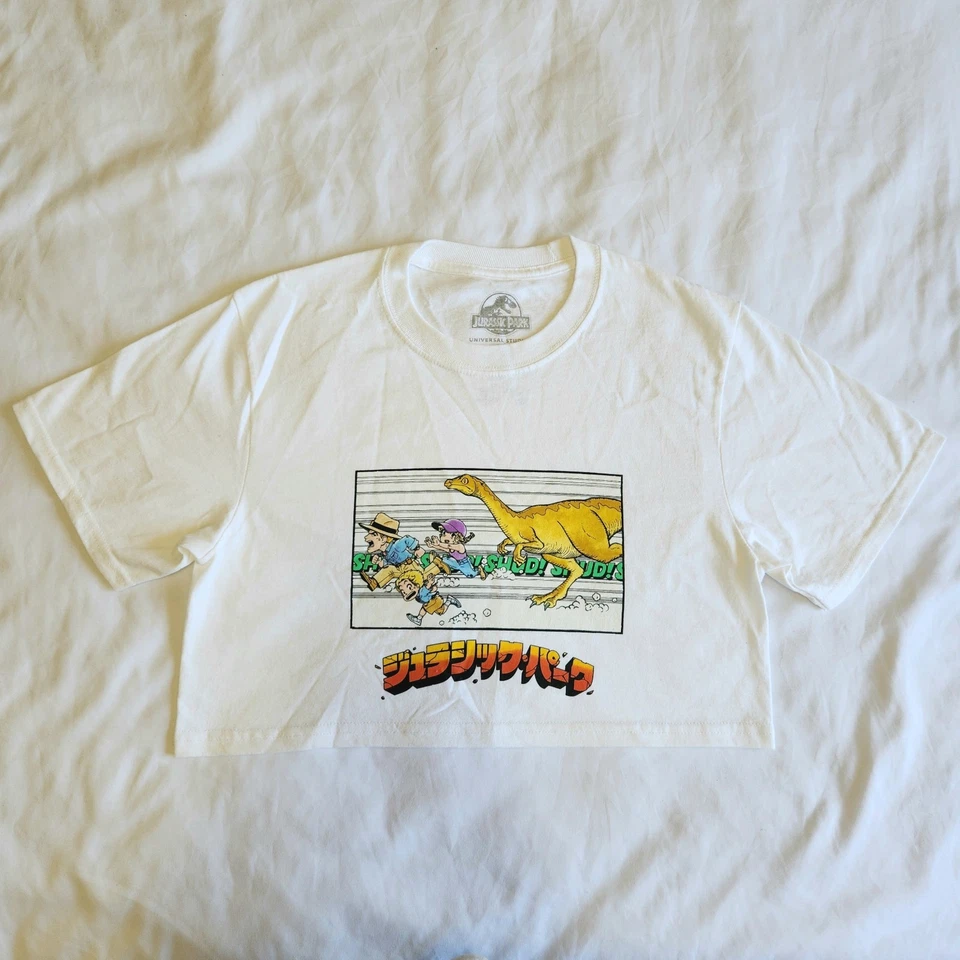 Jurassic Park Anime Manga Akira Toriyama Style White XS-2XL Cropped T-Shirt Top - Image 2 of 4
