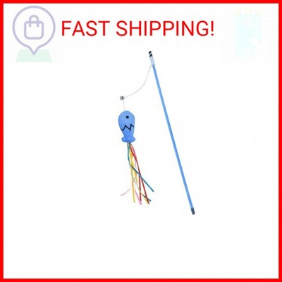 BWESOO Blue Cat Wand Kitten Teaser Stick Portable Cat Teaser Fish Design Safe Co