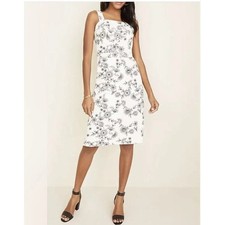 Ann Taylor Square Neck Dress White Black Floral Sleeveless Linen Cotton Size 6