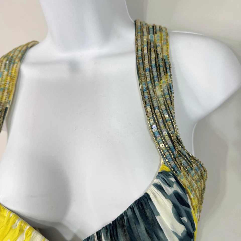 Vestido para mujer Dave & Johnny amarillo gris con cuentas lentejuelas halter espalda cruzada vestido Y2K Foto 4 de 4