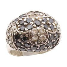 925 Sterling Silver Vintage Ring White Black CZ Cluster Dome Sz 8.5 RG34195