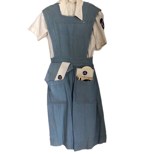 Vintage WW2 Era 1940s Red Cross Nurse Pinafore Dress, Hat Sz 14 Berkeley Defense