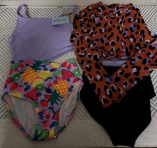 🥥 Girls' Cheetah & Fruits Printed Swimsuit Size L(10/12)🆕