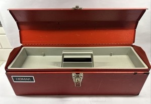 Vintage Homak Heavy Duty Metal Tool Box Chest w/removable Grey Tray 19 x 6 x 6”