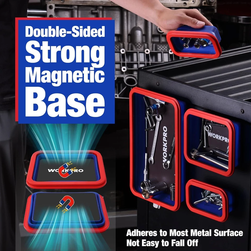 WORKPRO 4PC Juego de Bandeja de Piezas Magnéticas Plegable Doble Cara Cuenco Imán Plegable Foto 4 de 4