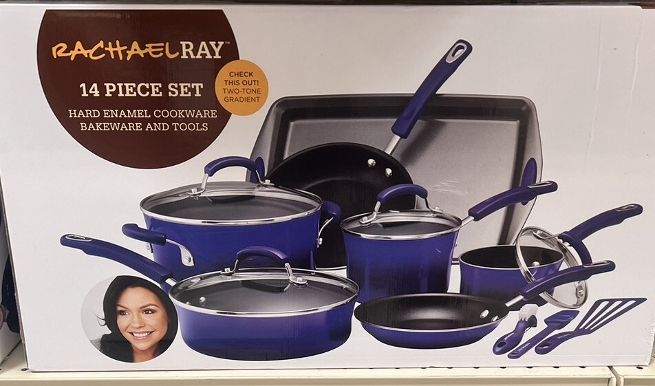 Rachael Ray Brights Nonstick Cookware Pots and Pans Set, 14 Piece, Purple