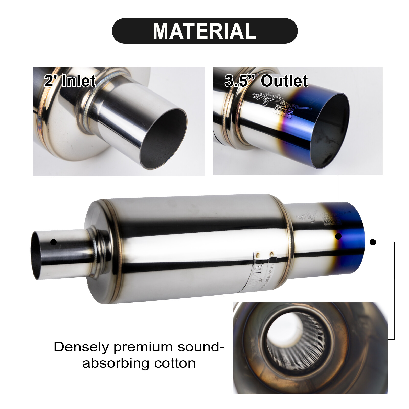 New 3.5" HKS 2" Inlet Polished/Blued Tip Inspired Cannon Exhaust Cannon