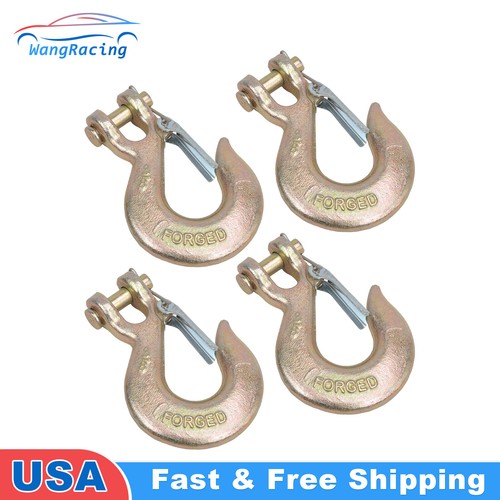 4X G70 3/8" Clevis Slip Hooks w/ Latch Tow Chain Tie Down Flatbed Truck Trailer