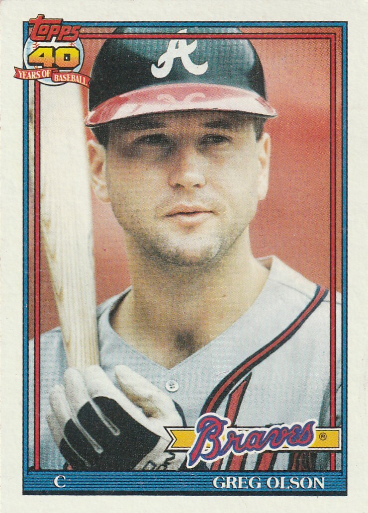 FREE SHIPPING-MINT-1991 Topps Greg Olson #673 BRAVES-40 YEARS OF BASEBALL