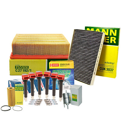 Mann Filters Bosch 6 Coils Denso 6 Iridium Power Spark Plug Tune Up Kit For Audi