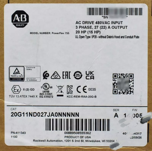 Versiegelt NEU Allen-Bradley 20G11ND027JA0NNNN PowerFlex755 AC-Treiber - Bild 1 von 3