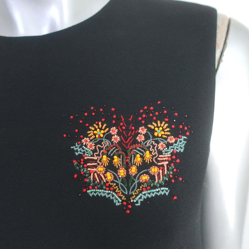 Christian Dior Embroidered Shift Dress Black Wool-Silk Size 38