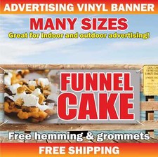 FUNNEL CAKE Advertising Banner Vinyl Mesh Sign hot warm crisp delicious Sundaes