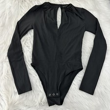 Topshop womens black ribbed long sleeve body suit size 2 soft stretch
