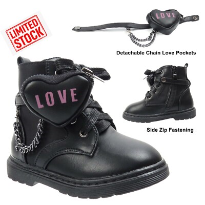 Mädchen Kinder Kunstleder Stiefel mit abnehmbarer Liebestasche Stiefelette Biker Boot