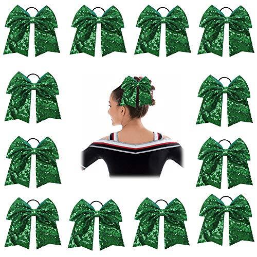 12PCS 7" Large Glitter Cheer Hair Bows Ponytail 1 Count (Pack of 12) Green - Picture 1 of 6