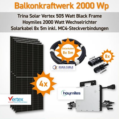 Balkonkraftwerk 2000 Wp Plug & Play TRINA Vertex u Hoymiles Inverter HMS-2000-4T