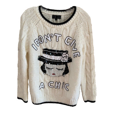 house of mua mua sweater size Medium ivory i don't give a chic embellished