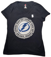 TAMPA BAY LIGHTENING Women Small Black V-Neck Stamp Logo T-Shirt NEW