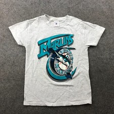 Vintage Florida Marlins Shirt Boys Medium Gray Graphic Spell Out Youth USA 90s