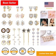 15 Pairs Non Pierced Clip on Earrings - Gold and Silver Set for Women and Girls