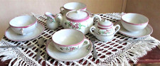 13 pc Childs Toy Antique DISHES Tea Set Porcelain Doll Teapot Handpainted Violet