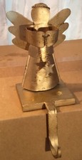 Vintage Gold Tone Angel Stocking Hanger Cast Iron Base  Hook