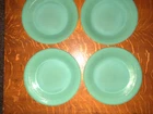 Set of 4 Fire King Jadeite 9" Jane Ray Dinner Plates, NICE!!