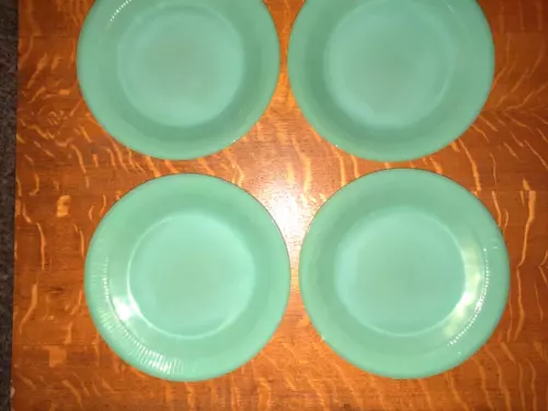 Set of 4 Fire King Jadeite 9" Jane Ray Dinner Plates, NICE!!