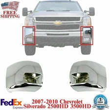 Set of 2 Front Bumper Chrome End Caps For 2007-2010 Chevy Silverado 2500HD 3500
