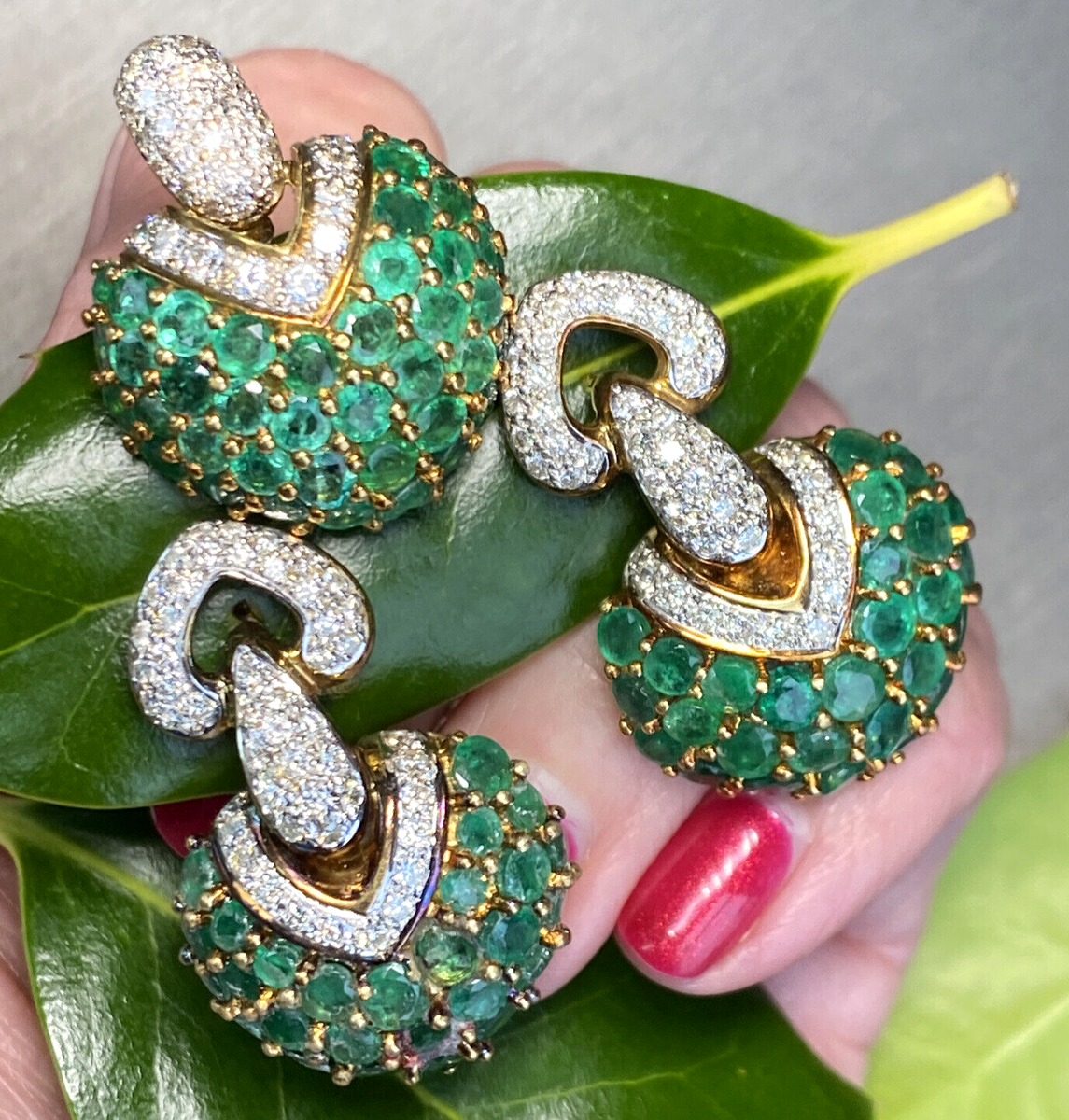 18K Gold Diamond Emerald Vintage Earrings Pendant Estate Fine