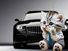 Cat Car Pendant  Realistic Hanging Ornament with Chain  Rearview Mirror