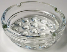 Ashtray 4.0" Round Hobnail Bottom Crystal Clear Heavy Glass Iconic VINTAGE 1970s