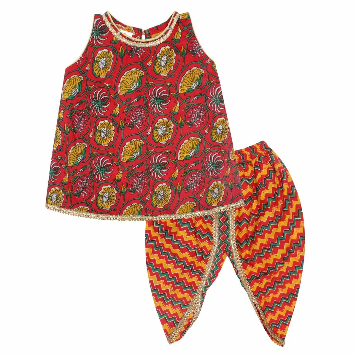 Baby Girls Sangakari Print A Line Style Sleeveless Kurti and Dhoti ...