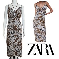 Zara Womans Size L Dress Sheath Brown Sleeveless Keyhole Multi Straps Knitting