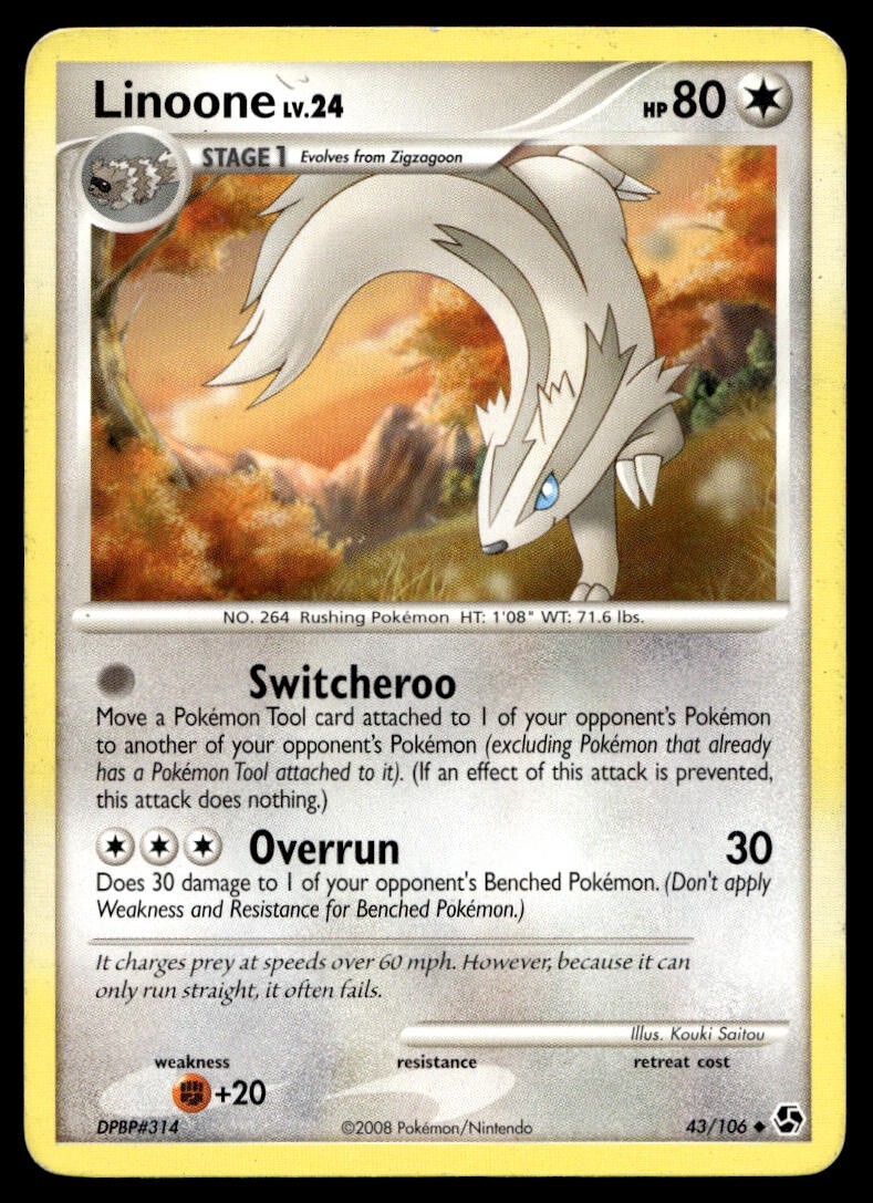 Linoone 43/106 Pokemon Card Great Encounters Uncommon 80 HP Near Mint I14