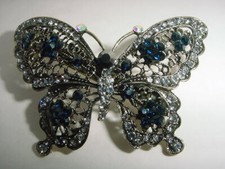   Pretty White/Blue Rhinestones Butterfly Hair Barrette  