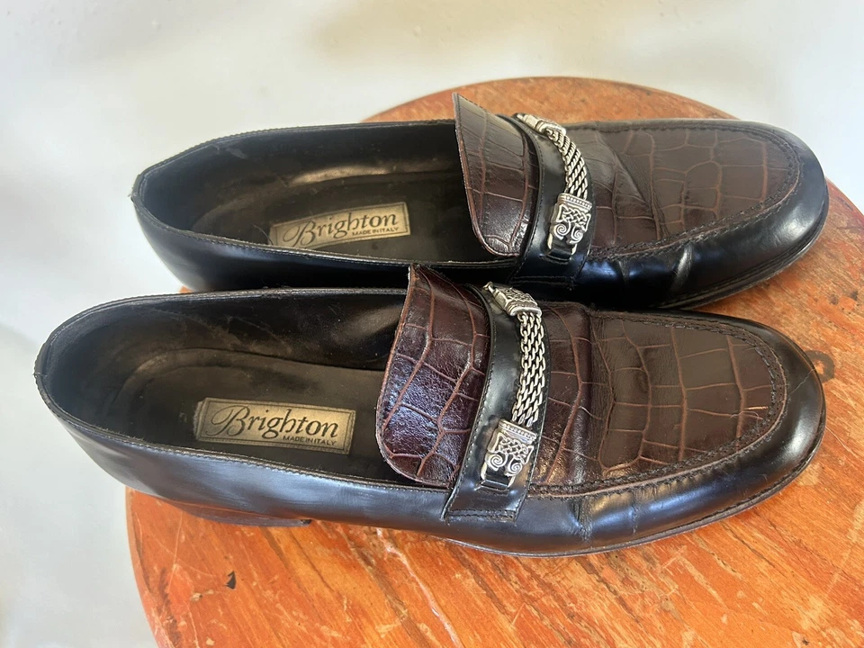 Mocasines Brighton Dawn Hechos en ITALIA Marrón Espalda 10 Gator Suela de Cuero Repujado Foto 2 de 4